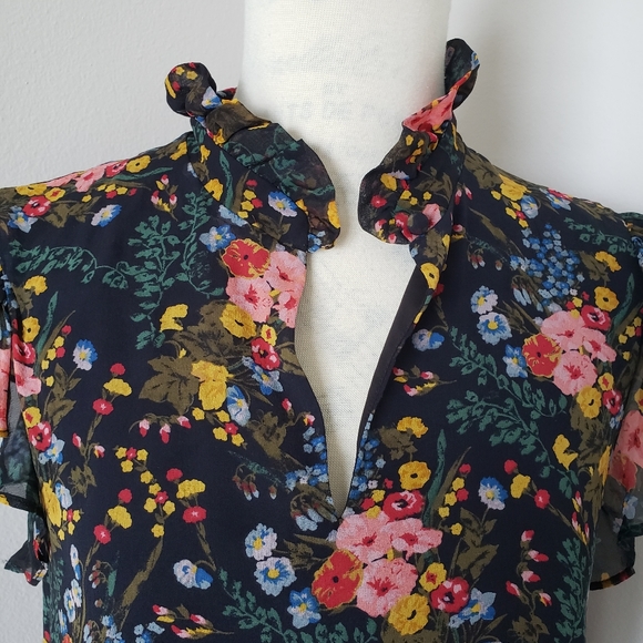 💐 Madewell silk dress. floral black ruffles size 2 💐 - Picture 6 of 9